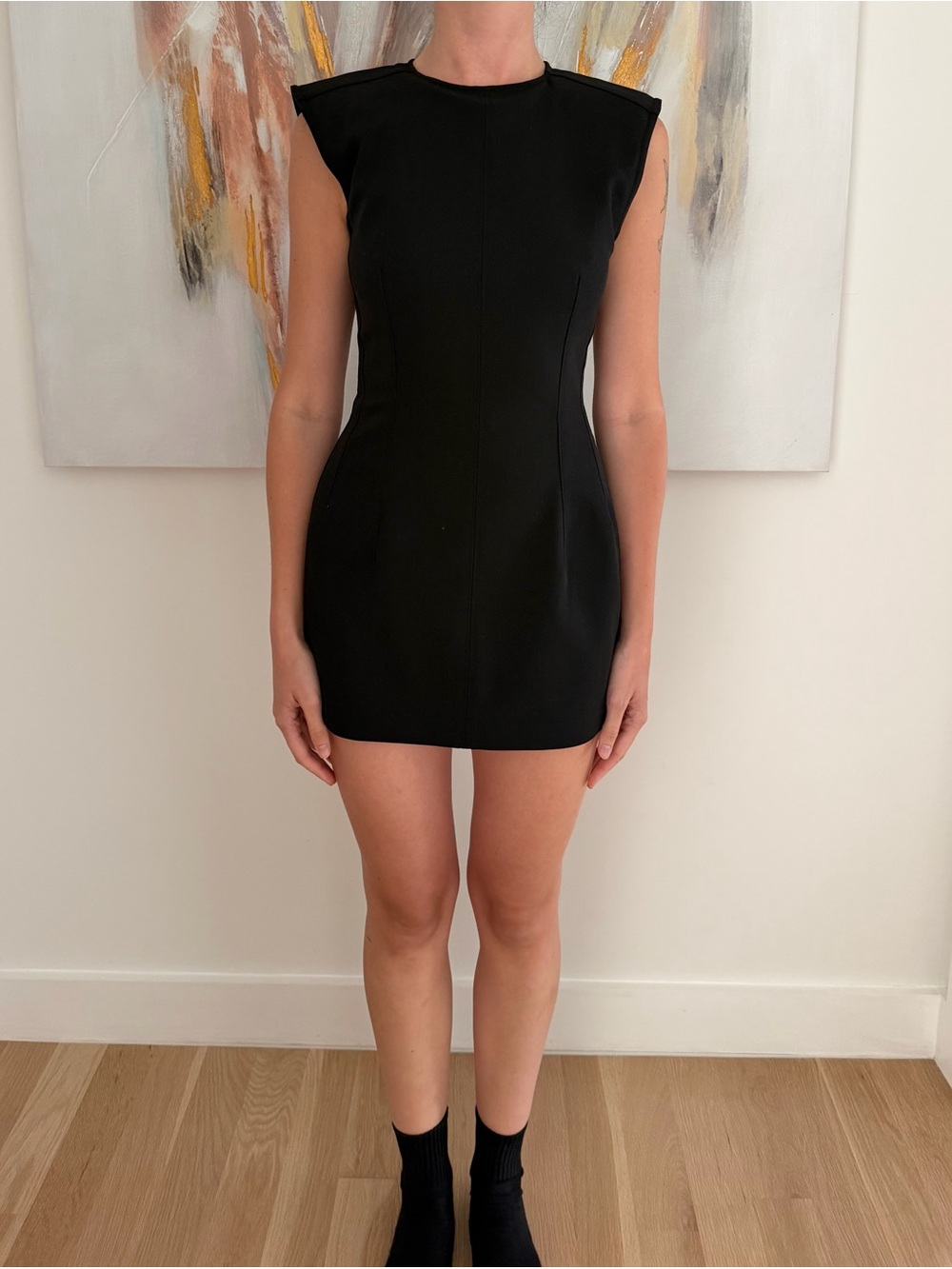 Acne Black Structured Cap-Sleeve Mini Dress